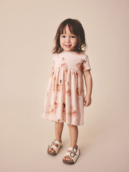 Pink Ballerina Short Sleeve Ribbed Dress (3mths-7yrs)