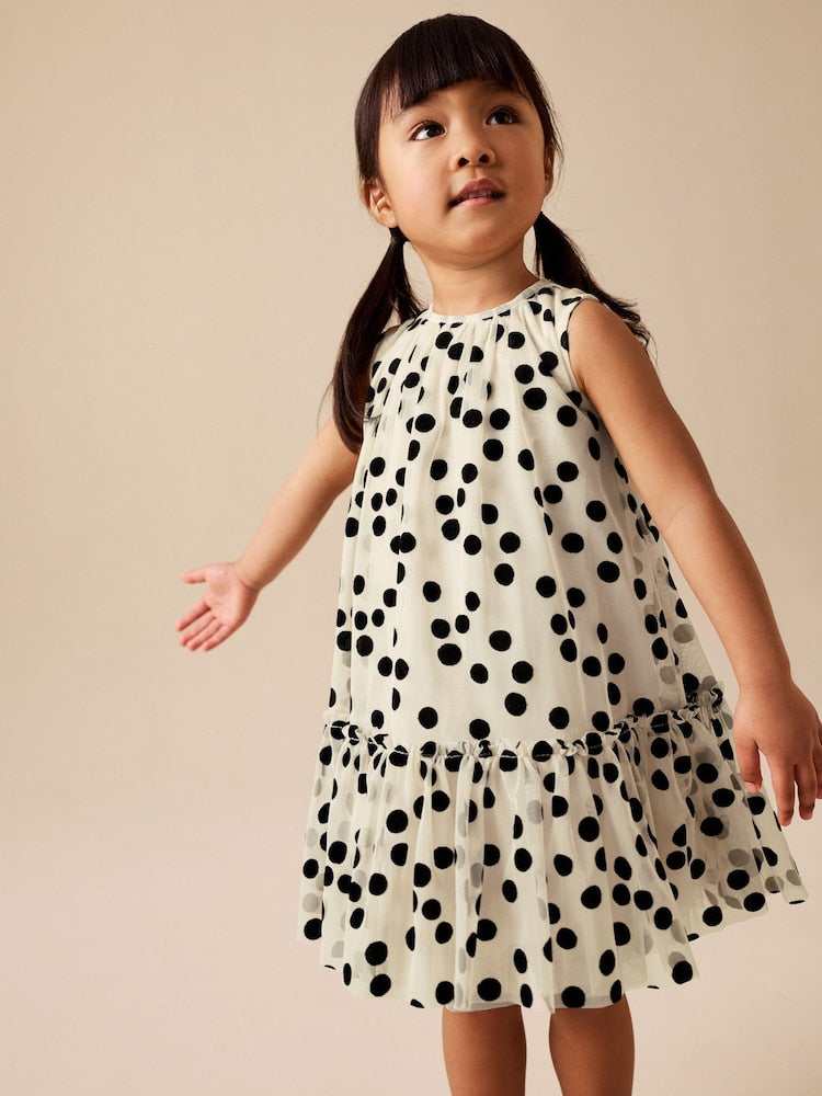 Monochrome Spot Mesh Party Dress (3mths-7yrs)