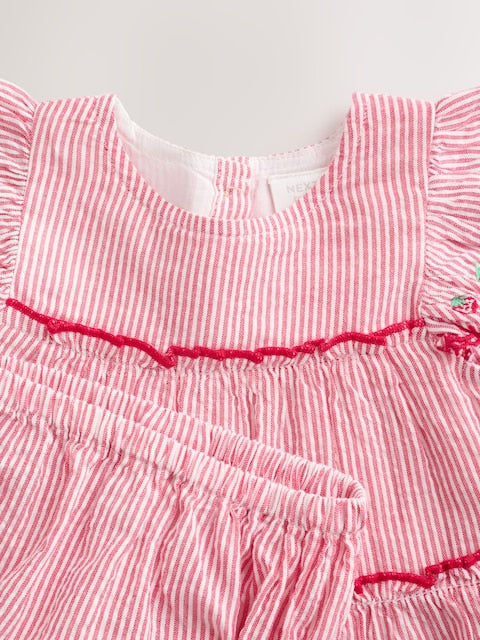 Red Strawberry Baby Tiered Woven Dress and Knickers Set 2 Piece (0mths-2yrs)