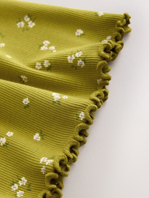 Olive Green Short Sleeve Ribbed Dress (3mths-7yrs)