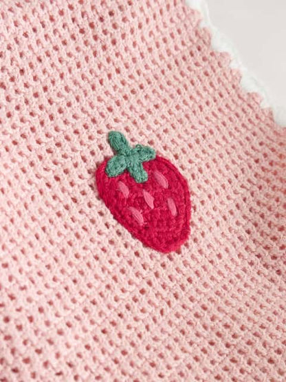 Pink Strawberry Crochet Baby Knitted Twofer Dress (0mths-2yrs)