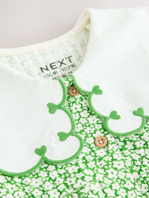 Green Ditsy Collared Summer Dress (3mths-7yrs)