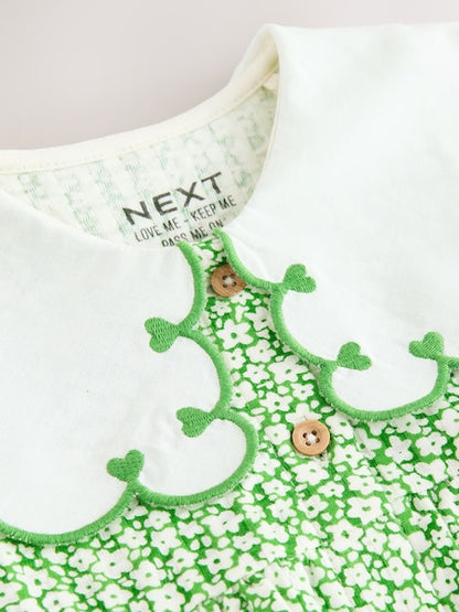 Green Ditsy Collared Summer Dress (3mths-7yrs)