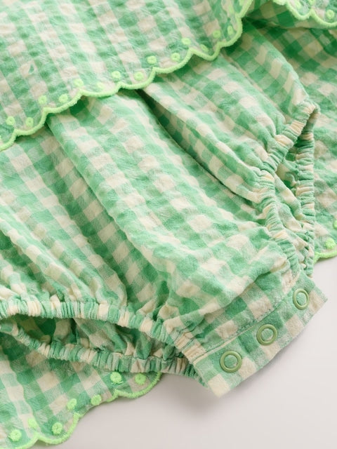 Green Gingham Woven Baby Dress With Intergrated Bodysuit (0mths-2yrs)