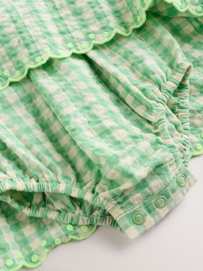 Green Gingham Woven Baby Dress With Intergrated Bodysuit (0mths-2yrs)
