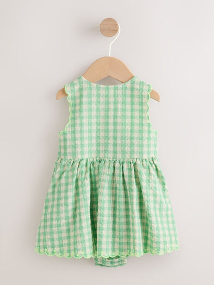 Green Gingham Woven Baby Dress With Intergrated Bodysuit (0mths-2yrs)