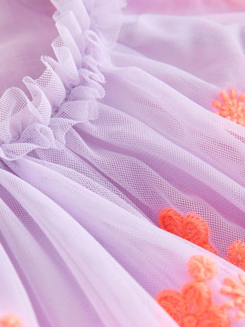 Lilac Fluro Angel Sleeve Mesh Dress (3mths-7yrs)
