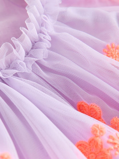 Lilac Fluro Angel Sleeve Mesh Dress (3mths-7yrs)