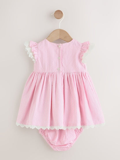 Pink Stripe Woven Baby Dress and Knickers Set 2 Piece (0mths-2yrs)