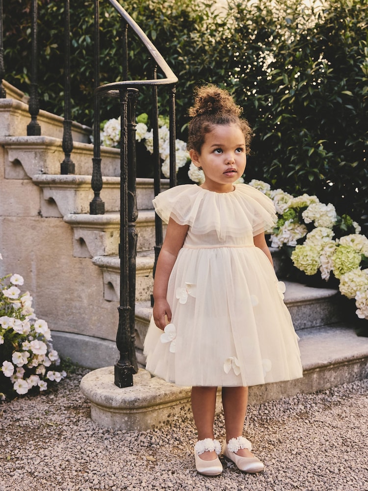 White Ruffle Collar Mesh Dress (3mths-7yrs)
