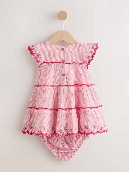 Red Strawberry Baby Tiered Woven Dress and Knickers Set 2 Piece (0mths-2yrs)