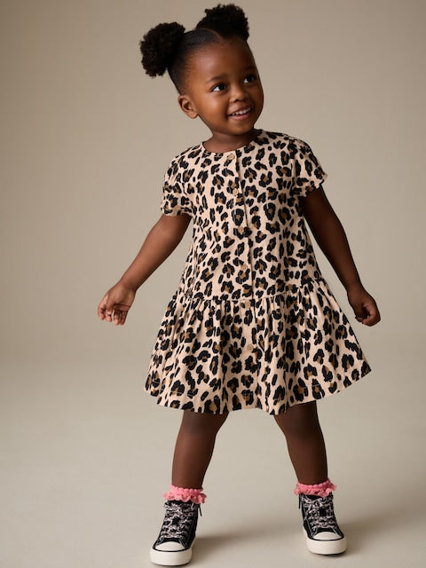 Animal Print Short Sleeve Cotton Dress (3mths-8yrs)