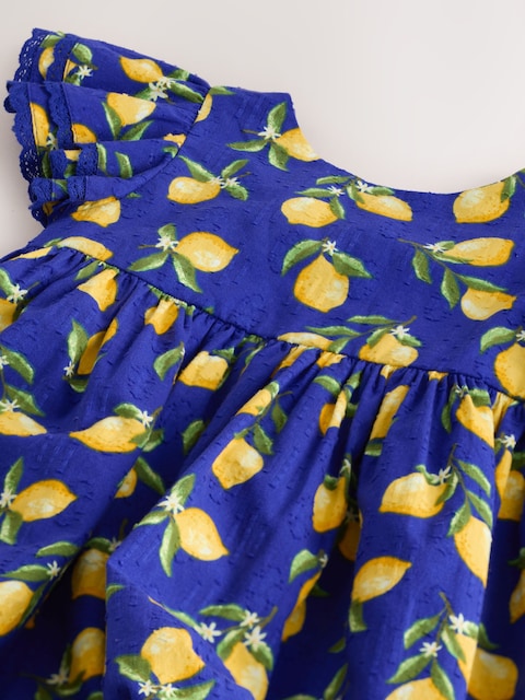 Blue Lemon Print Angel Sleeve Dress (3mths-8yrs)