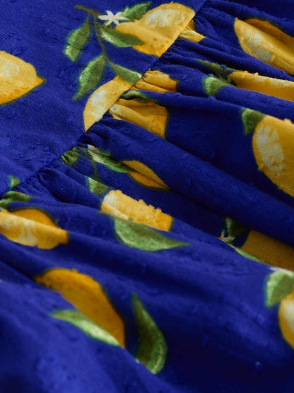 Blue Lemon Print Angel Sleeve Dress (3mths-8yrs)