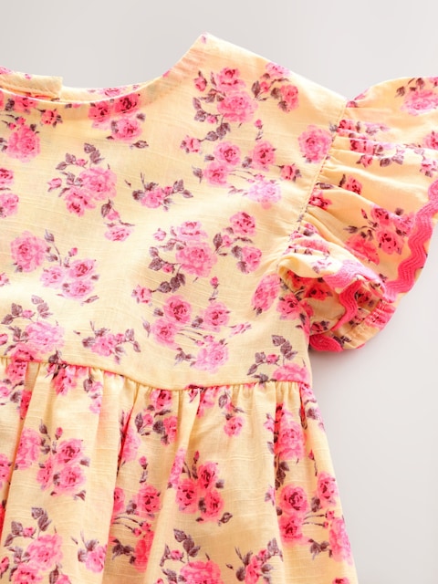 Yellow Ditsy Ric Rac Frill Sleeve Dress (3mths-8yrs)