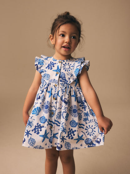 Seaside Print Double Ruffle Sleeve Dress (3mths-8yrs)