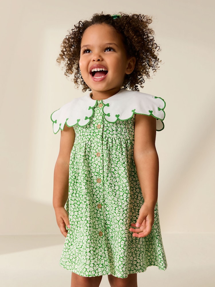 Green Ditsy Collared Summer Dress (3mths-7yrs)