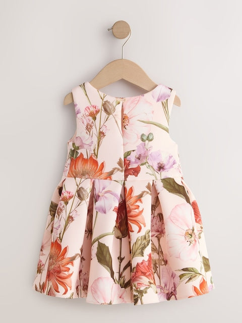 Cream Floral Scuba Occasion Dress (3mths-7yrs)