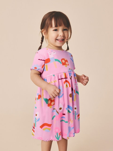 Pink Unicorn Short Sleeve Ribbed Dress (3mths-7yrs)