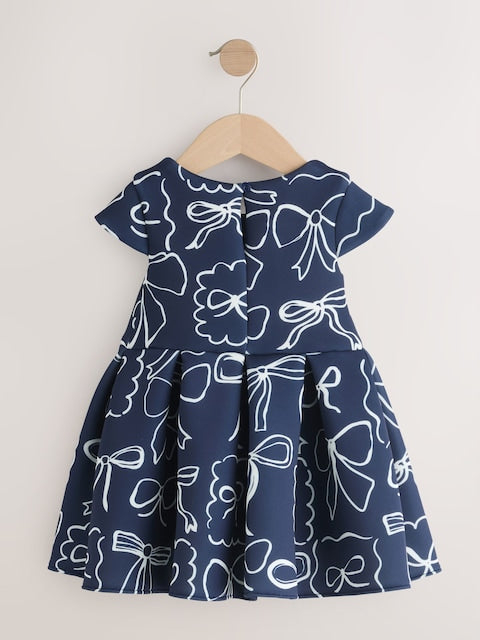 Navy Bows Scuba Occasion Dress (3mths-7yrs)