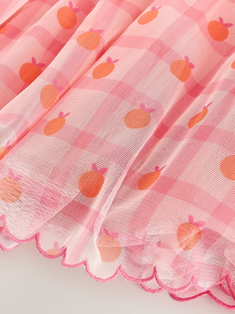 Coral Check Angel Sleeve Mesh Dress (3mths-7yrs)