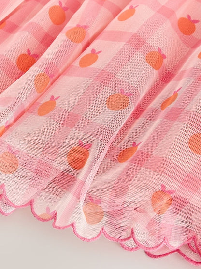 Coral Check Angel Sleeve Mesh Dress (3mths-7yrs)