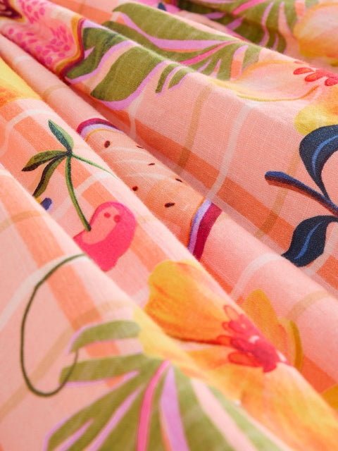 Peach Pink Tropical Double Ruffle Sleeve Dress (3mths-8yrs)