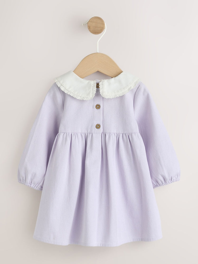 Purple Woven Collar Baby Dress with Tights (0mths-2yrs)