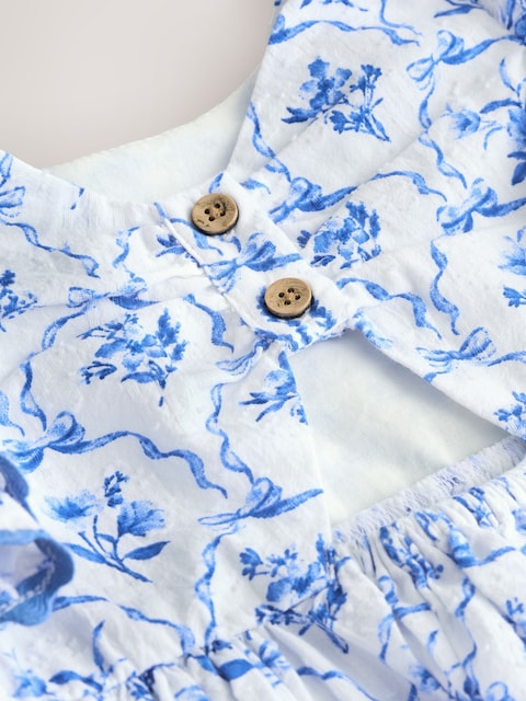 Blue Floral Angel Sleeve Dress (3mths-8yrs)