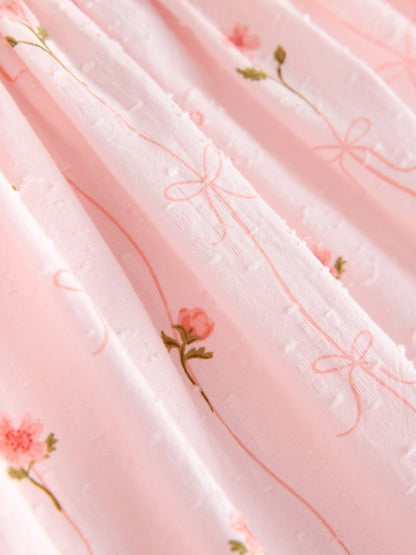 Pink Print Angel Sleeve Dress (3mths-8yrs)