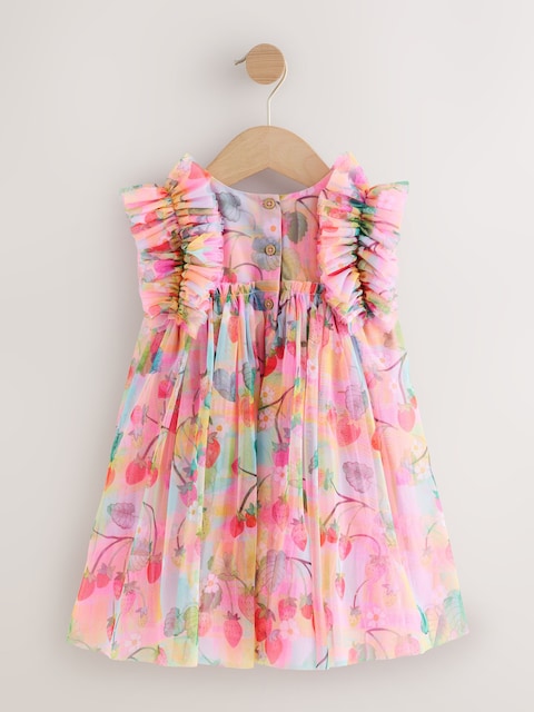 Pink Ruffle Shoulder Mesh Dress (3mths-7yrs)