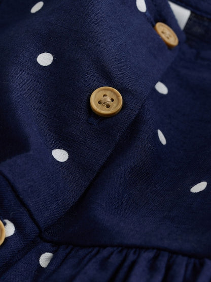 Navy Spot Double Ruffle Sleeve Dress (3mths-8yrs)
