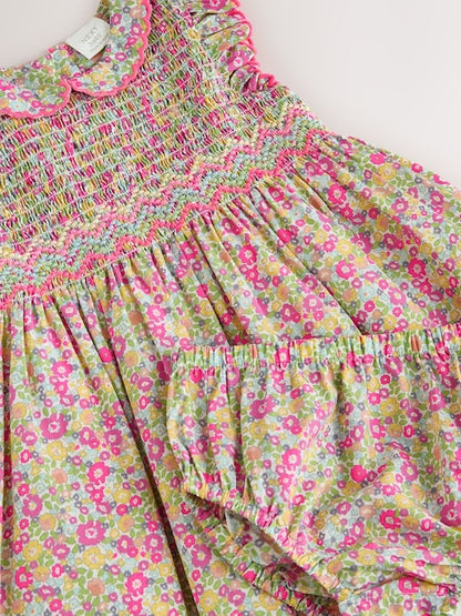 Pink Floral Woven Baby Dress and Knickers Set 2 Piece (0mths-2yrs)