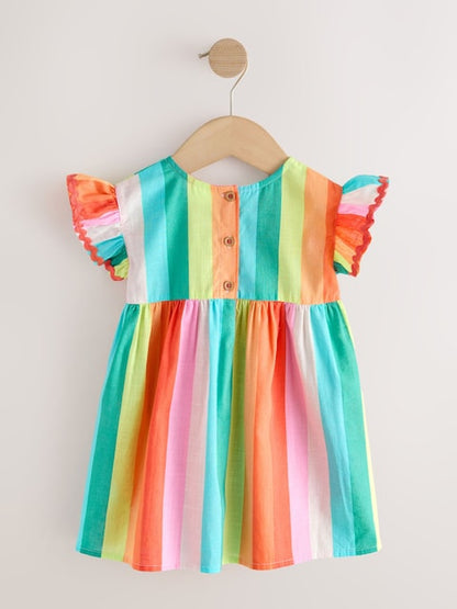 Rainbow Stripe Ric Rac Frill Sleeve Dress (3mths-8yrs)