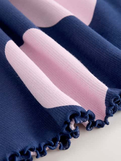 Navy Spot Short Sleeve Ribbed Dress (3mths-7yrs)