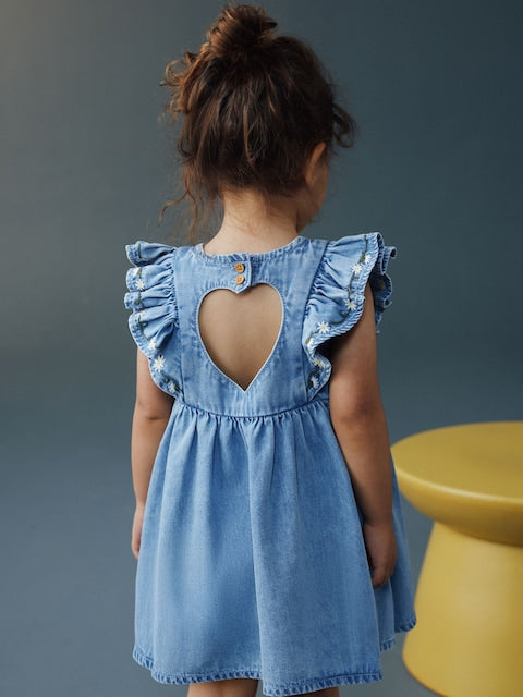 Mid Blue Denim Frill Sleeve Dress (3mths-8yrs)