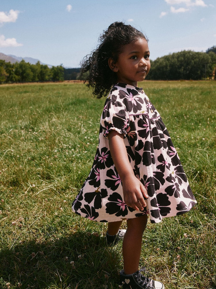 Monochrome Floral Jersey Dress (6mths-7yrs)