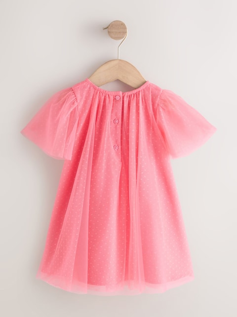 Coral Butterfly Angel Sleeve Mesh Dress (3mths-7yrs)