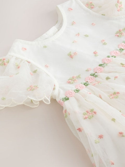 Ivory Embroidered Mesh Dress (3mths-8yrs)
