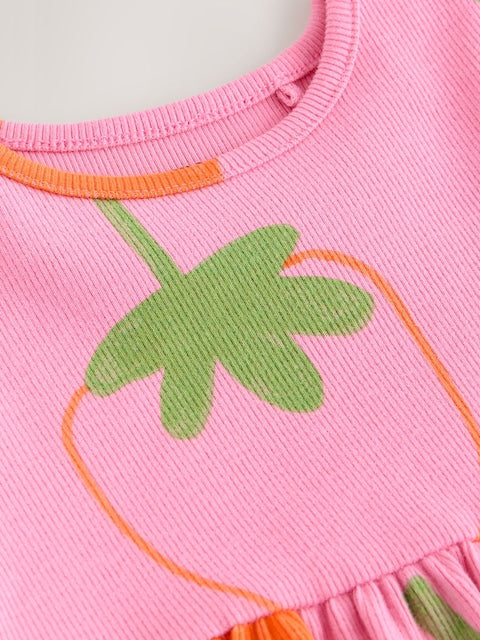 Pink Strawberry Short Sleeve Ribbed Dress (3mths-7yrs)