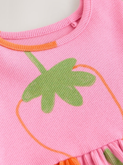 Pink Strawberry Short Sleeve Ribbed Dress (3mths-7yrs)