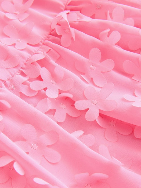 Bright Pink Short Sleeve 3D Flowers Dress (3mths-8yrs)