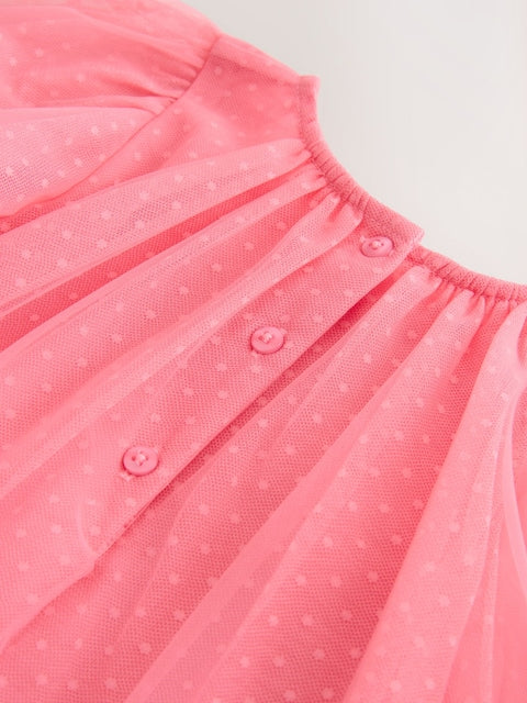 Coral Butterfly Angel Sleeve Mesh Dress (3mths-7yrs)