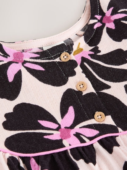 Monochrome Floral Jersey Dress (6mths-7yrs)