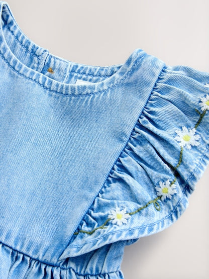 Mid Blue Denim Frill Sleeve Dress (3mths-8yrs)