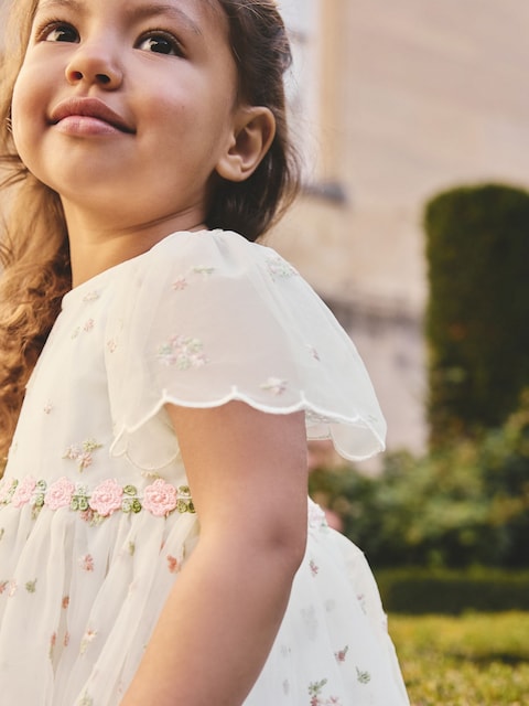 Ivory Embroidered Mesh Dress (3mths-8yrs)