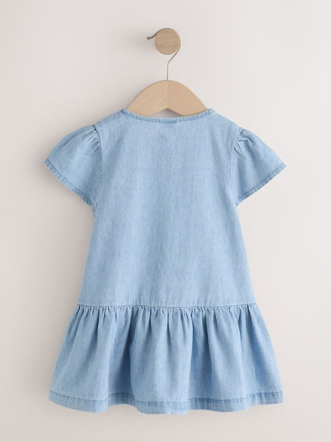 Blue Denim Short Sleeve Cotton Dress (3mths-8yrs)