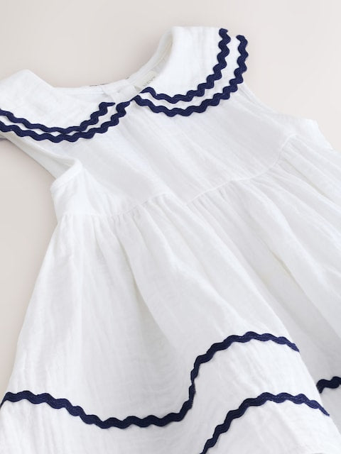 White Ric Rac Collar Dress (3mths-8yrs)
