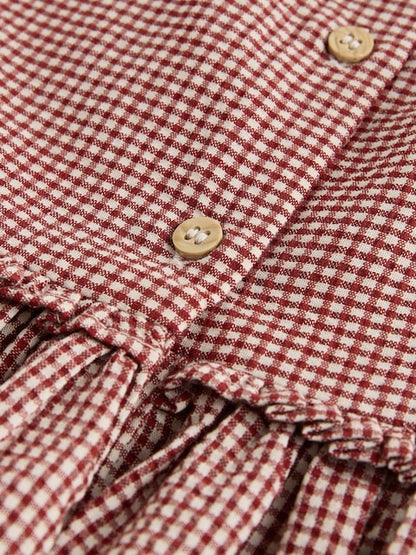Chocolate Brown Gingham Corsage Dress (3mths-8yrs)