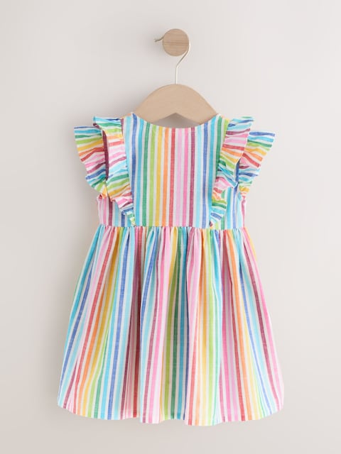 Rainbow Stripe Double Ruffle Sleeve Dress (3mths-8yrs)